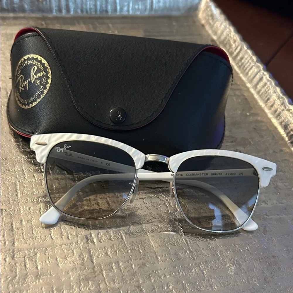 Ray-Ban White and Silver Clubmaster Sunglasses - Picture 1 of 1